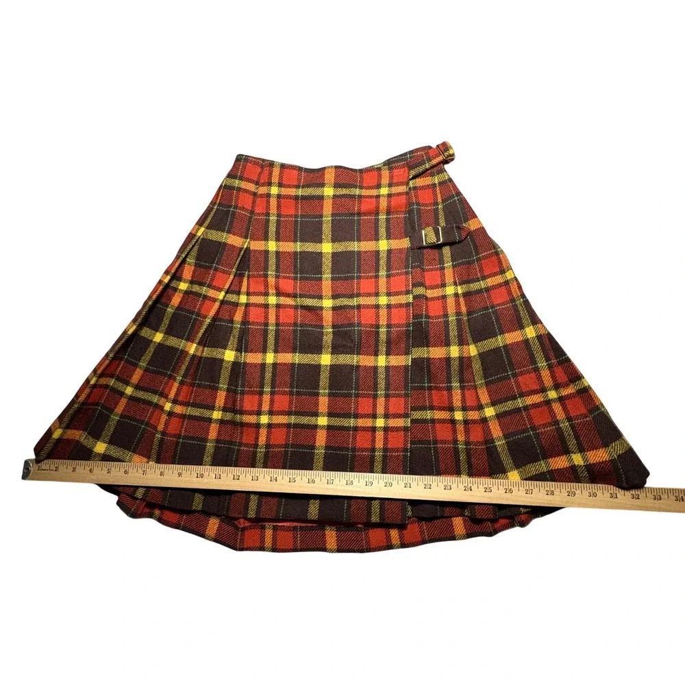 VTG Bobbie Brooks Red Plaid Pleated Wrap Kilt Skirt Wool Dark Academia USA Sz S